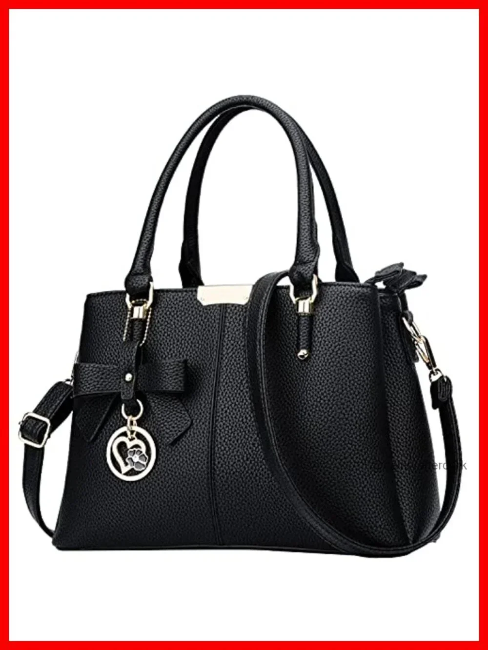 PU Leather Satchel Handbag with 3 Zippered Compartments, Top Handle Purse